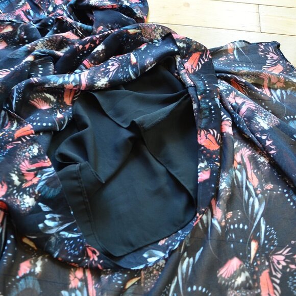 AllSaints Valero Fluttery Butterfly Midi Mid Length Dress Black Size US 2 - Picture 7 of 13